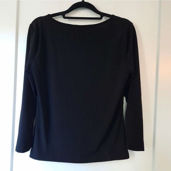 Anne Klein Ruched V Neck Long Sleeved Blouse Black - Picture 5 of 8